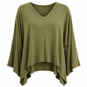 RolyPoly V Neck Top L Rayon Spandex Oversized Boho Minimalist Earthy Slouchy